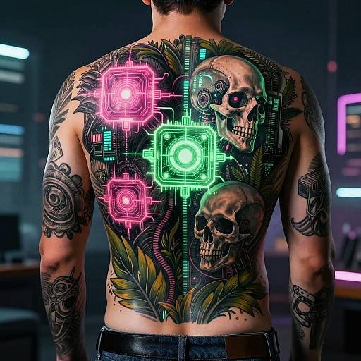 Cyberpunk AI Full Back Tattoo Design