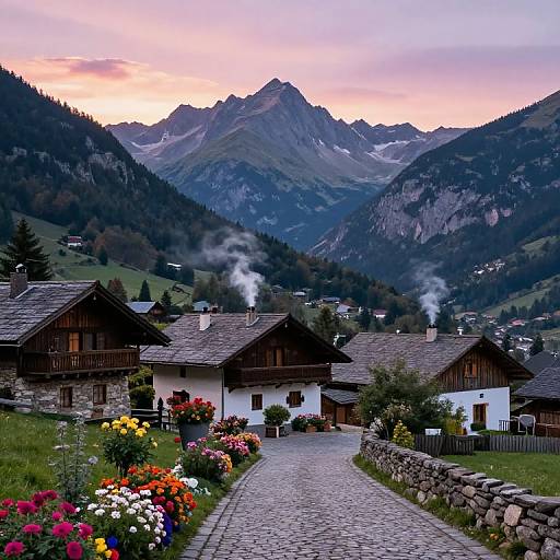 Quaint Mountain Village at Sunset