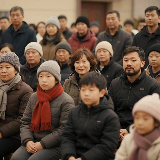 Winter Group Portrait of Asian People Outdoors