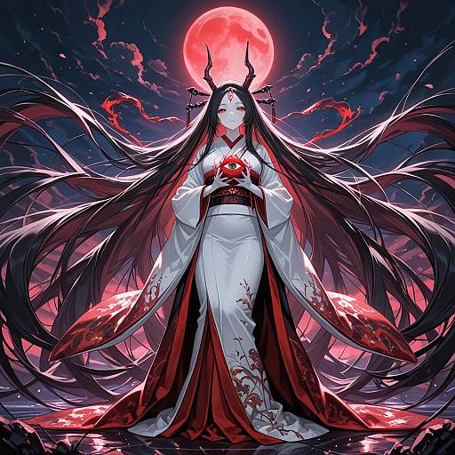 Ethereal Kaguya Under Red Moon