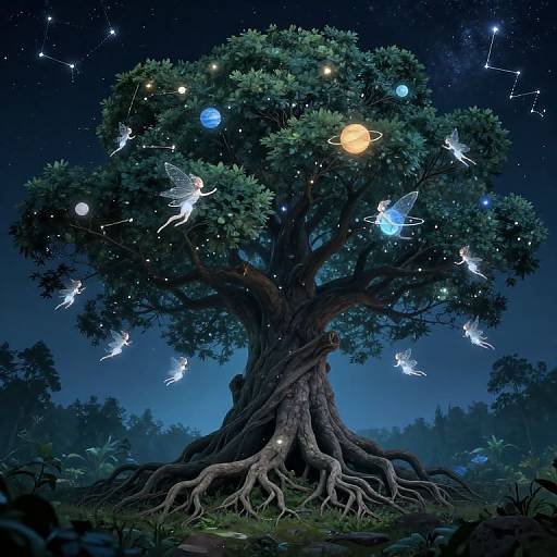 Enchanted Cosmic Tree of Night