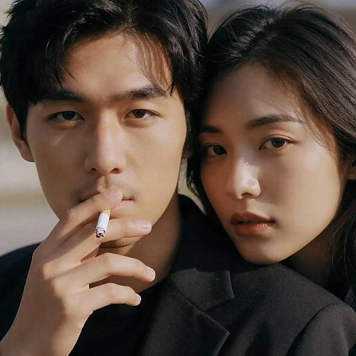 Intimate Close-Up of an Asian Couple