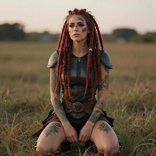 Contemplative Woman with Red Dreadlocks