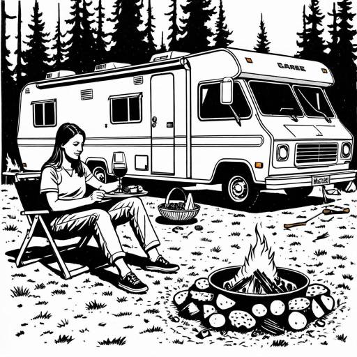 Camping Scene with Wine and Cheese