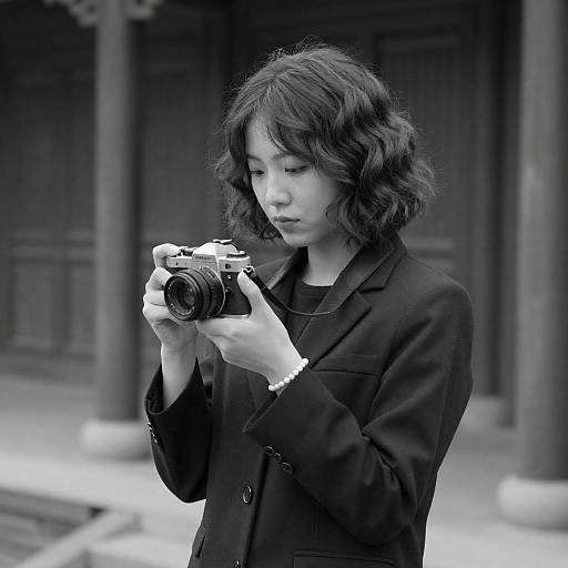 Vintage Black-and-White Portrait with Camera