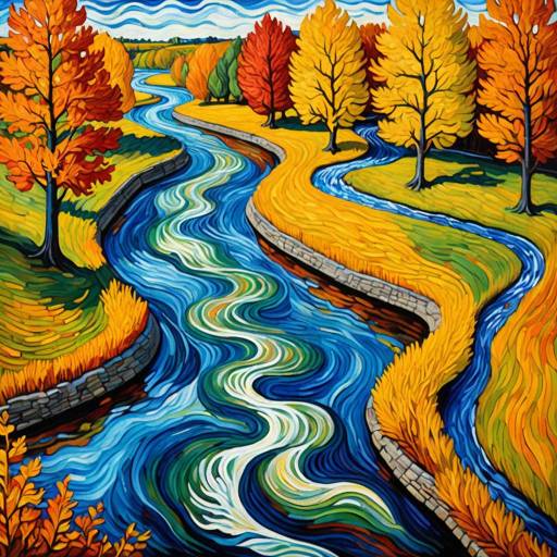 Van Gogh-Inspired River System Oil Painting