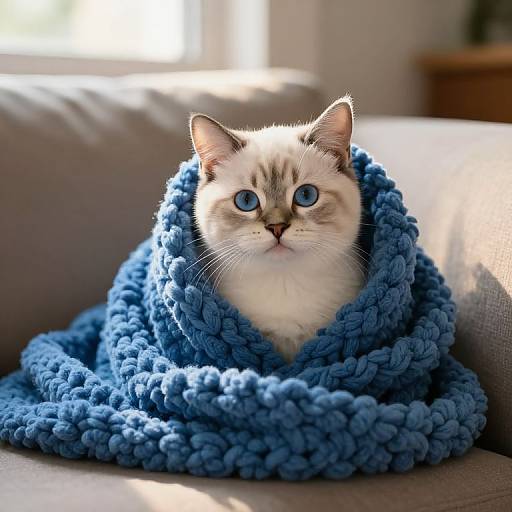 Cozy Blue-Eyed Kitten on Sofa