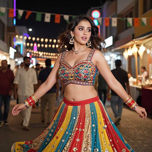 Joyful Dance Under Neon Night Market