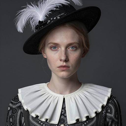 Woman in Vintage Hat with White Feather