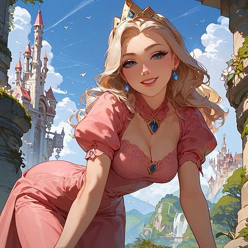 Princess in Pink Dress at Castle