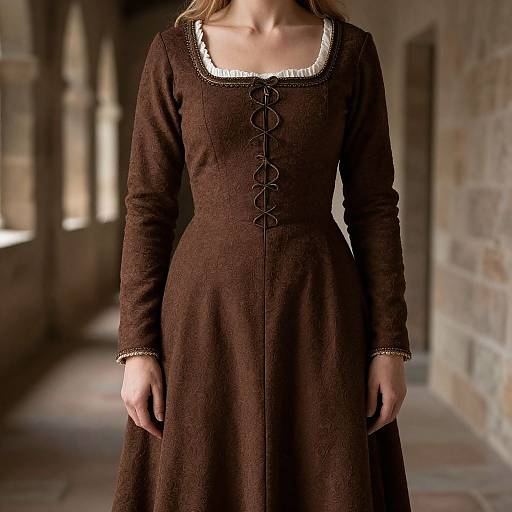 Close-Up of Woman in Brown Medieval Dress
