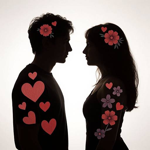 Romantic Silhouettes with Hearts and Flowers