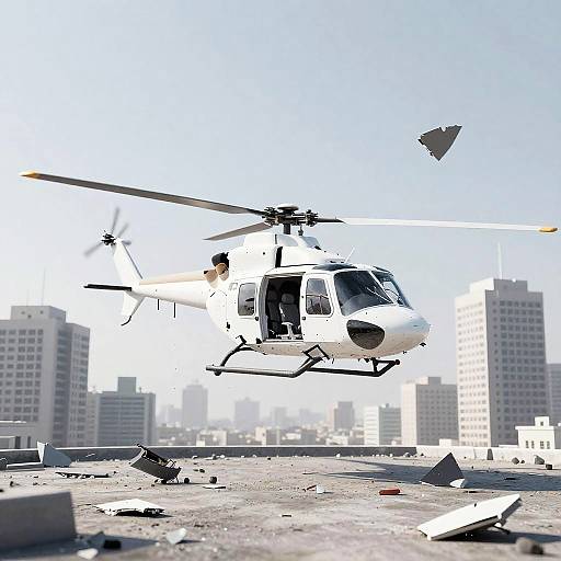 Minimalist Broken Helicopter Rooftop Scene