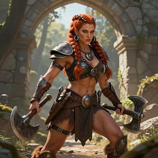 Fierce Female Dwarf Barbarian in Battle