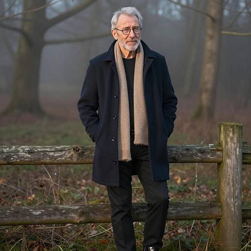 Elderly Man in Foggy Forest Portrait