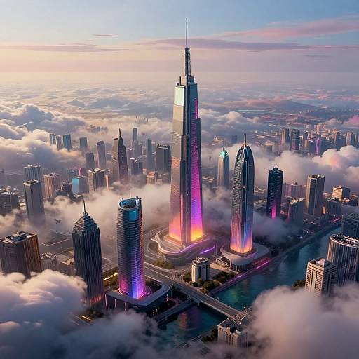 Surreal Futuristic Neon Cityscape