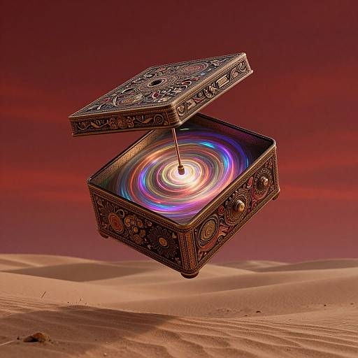 Enigmatic Music Box Over Desert