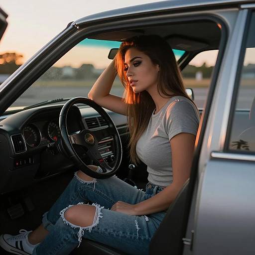 Vintage Tuner Car with Sunset Beauty