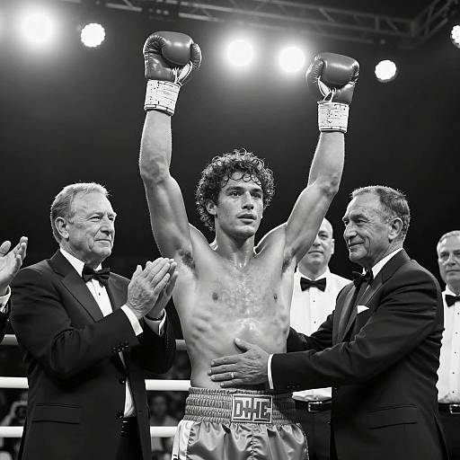 Celebratory Boxing Victory in Black-and-White