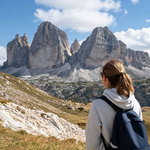 Woman Gazes at Dolomites Mountains