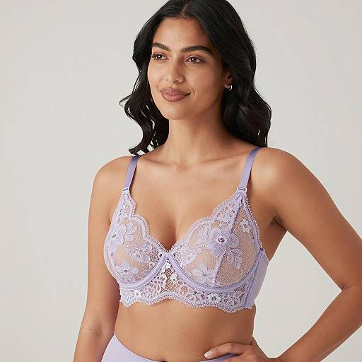 Elegant Woman in Floral Lace Bra