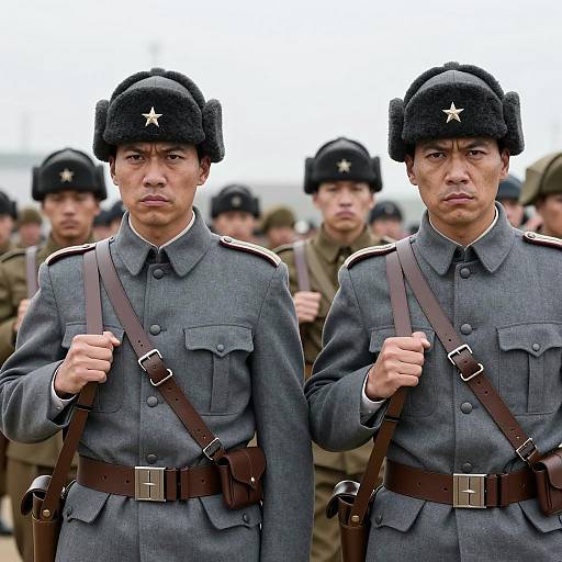 Intense Soldiers in Military Setting