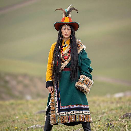 Woman in Colorful Feathered Hat