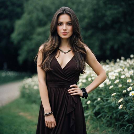 Elegant Solo Girl in Brown Wrap Dress