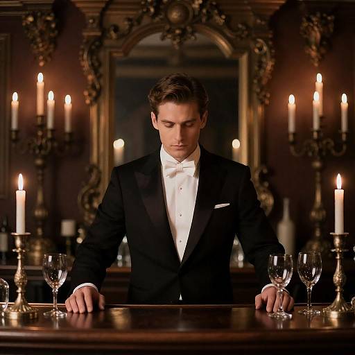 Elegant Man in Tuxedo at Bar