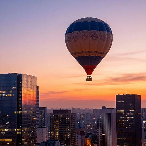 Balloon Over Vibrant Cityscape Sunset