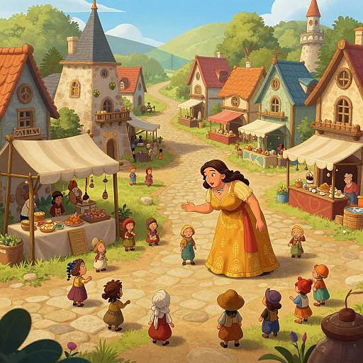 Giantess Engages with Tiny Medieval Villagers