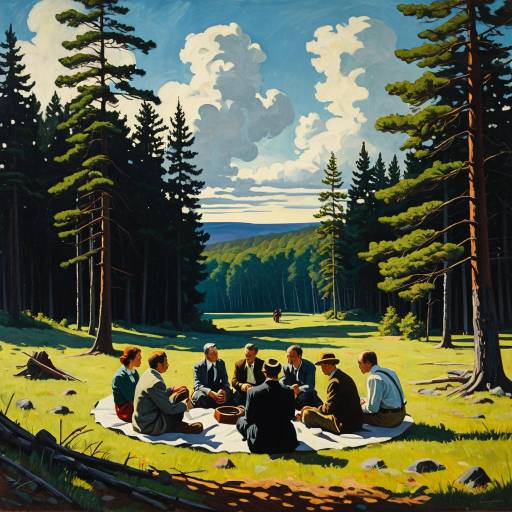 Group Sitting in Forest Clearing