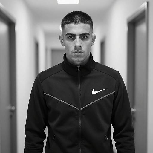 Young man in Nike tracksuit in hallway