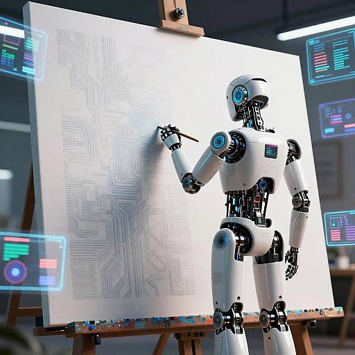 Futuristic Robot Artist with Holograms