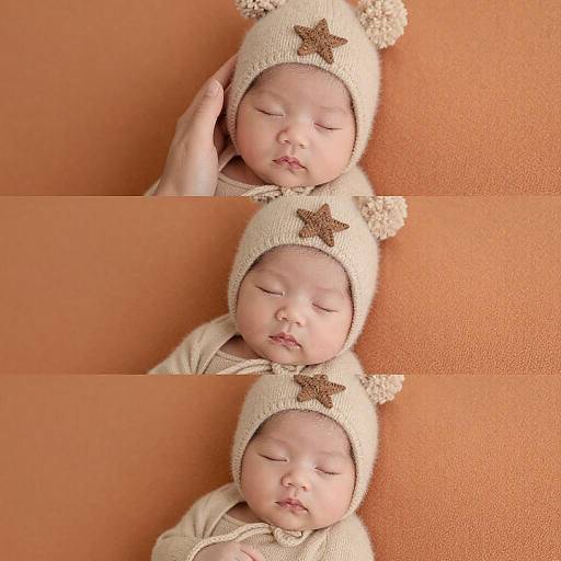 Sleeping Newborn Baby in Beige Knitted Hat