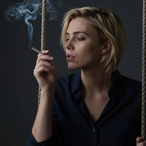 Blonde Woman on Swing in Dark Setting