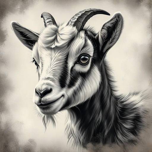 Vintage Black and White Baby Goat Portrait
