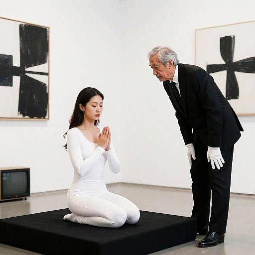 Praying Woman and Observing Man in Minimalism