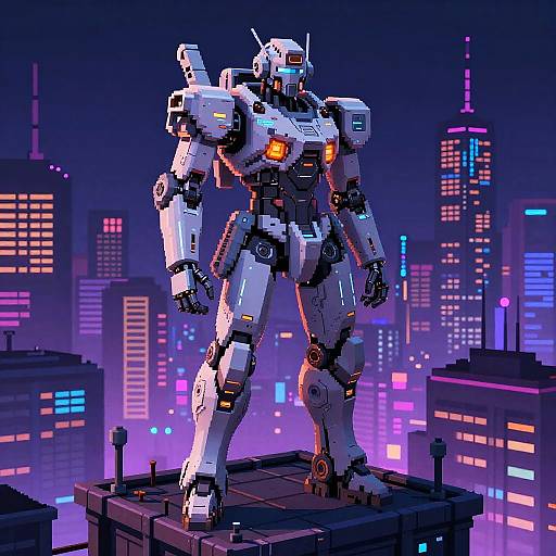 Pixel Cyberpunk Mech Warrior Rooftop