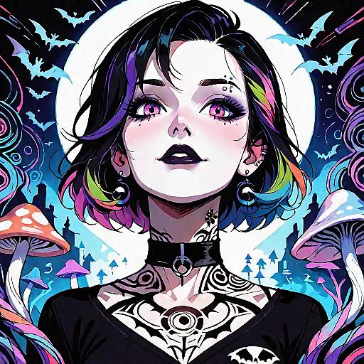 Psychedelic Gothic Lady in 90s Style