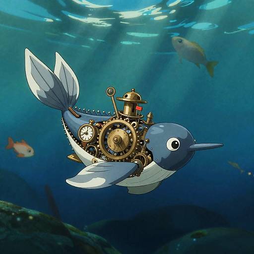 Clockwork Whale in Luminous Abyssal Trench