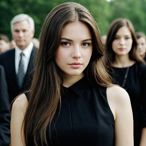Young Woman in Black Dress at Funeral