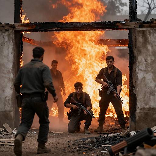 Dramatic Firefight in a Burning Building