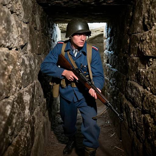 Warden Soldier in Dimly Lit Trench