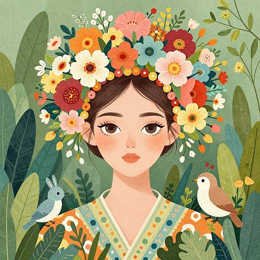 Vibrant Woman with Floral Headdress