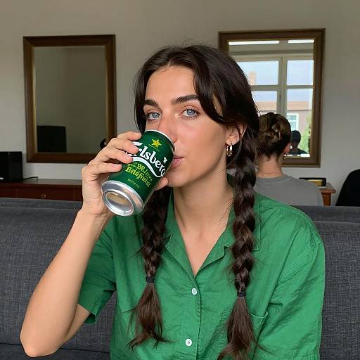 Casual Moment: Woman with Beer on Couch