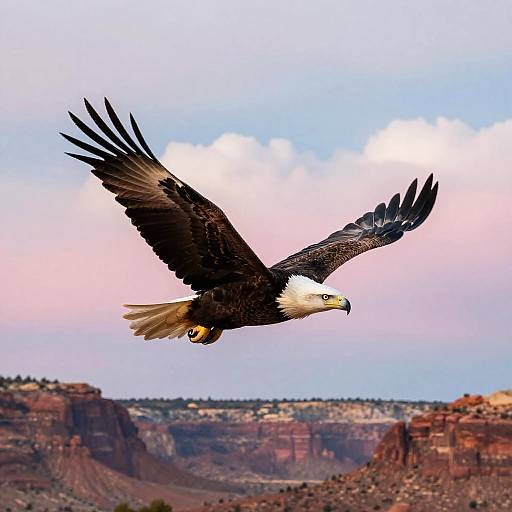 Bald Eagle Soaring Over Desert