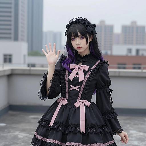 Gothic Lolita Fashion on Rooftop