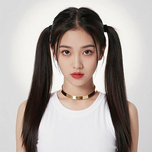 Portrait of Asian Woman with Twin Ponytails
