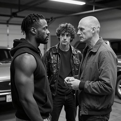 Tense Encounter in a Dim Garage